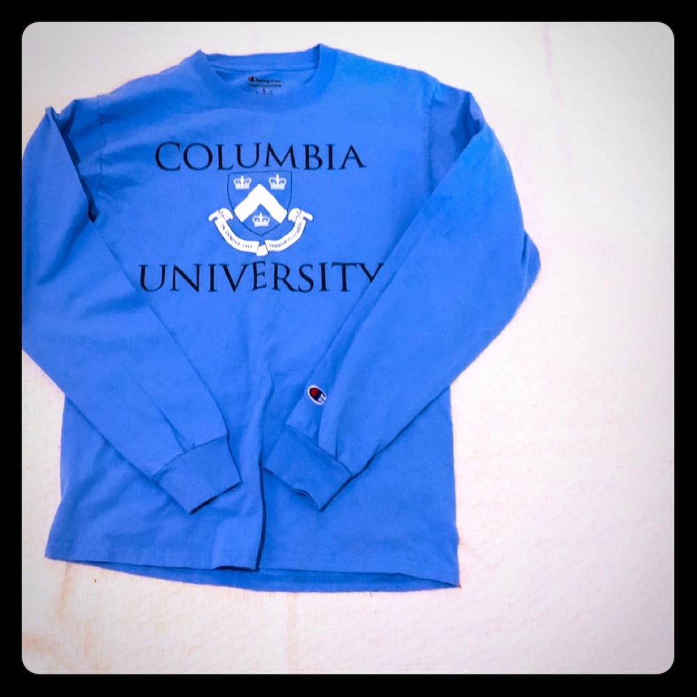 blue columbia long-sleeve crew neck